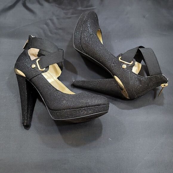 GUESS SHIMMER GLITTER CRISS-CROS STRAPS HIGH HEEL STILETTO PUMP - Picture 8 of 15